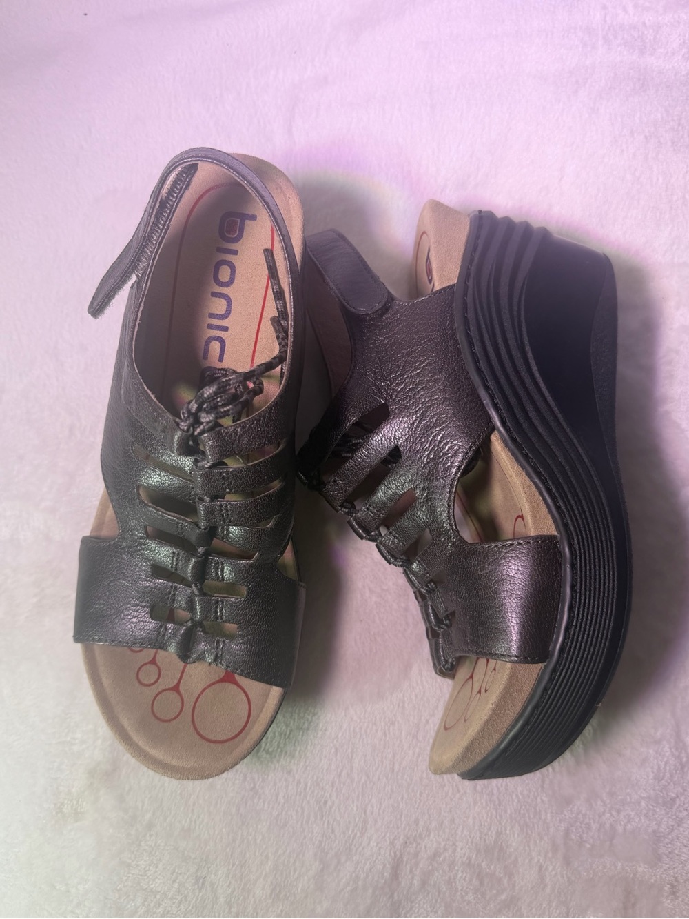 Bionica Black Lace-Up Platform Wedge Sandals - Picture 6 of 10
